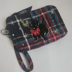 Plaid Wristlet with Black Dog and Red Bow